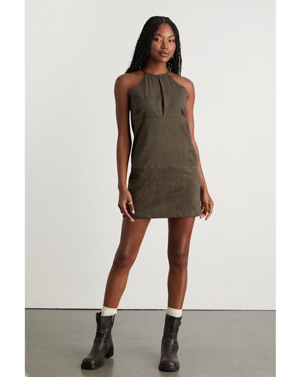 Lulus Natural Westlynn Suede Cutout Shift Mini Dress