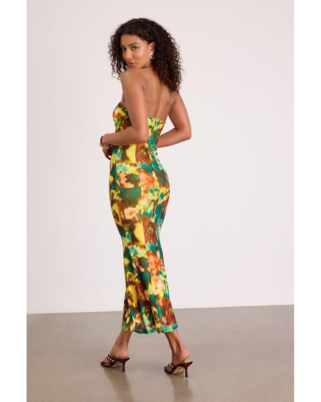 Lulus Yellow Islay Multi Abstract Mesh Strapless Midi Dress