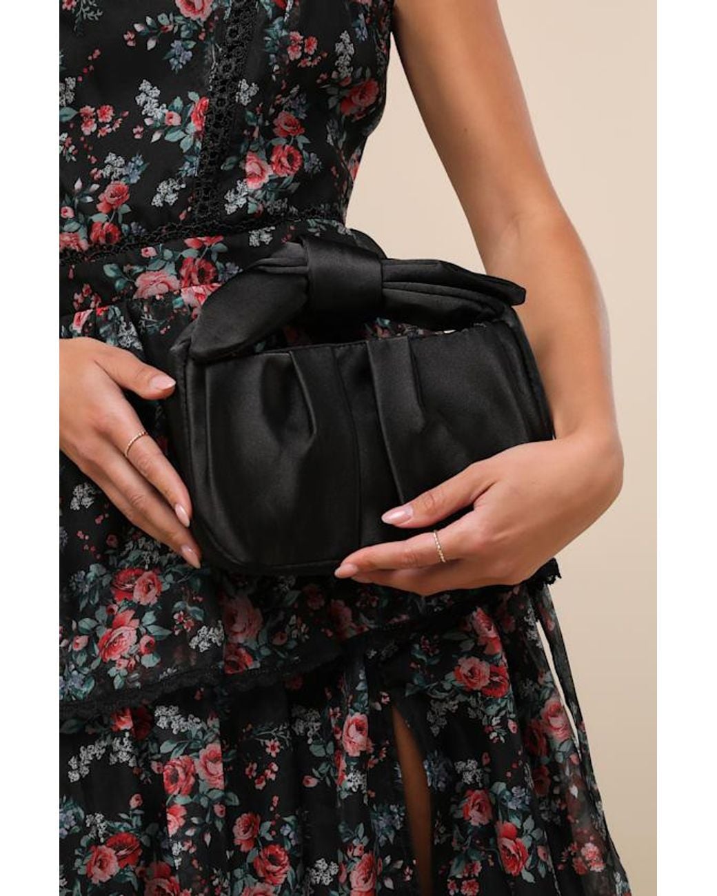 Lulus Black Essential Style Satin Knot Handle Clutch Bag