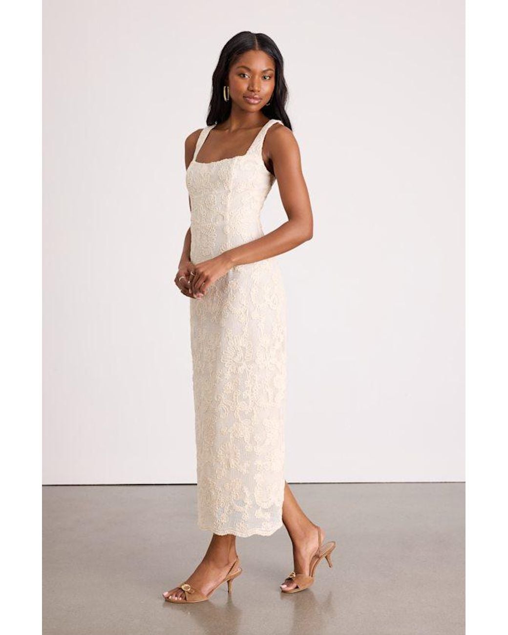 Lulus Natural Larine Cream Abstract Floral Embroidered Midi Dress