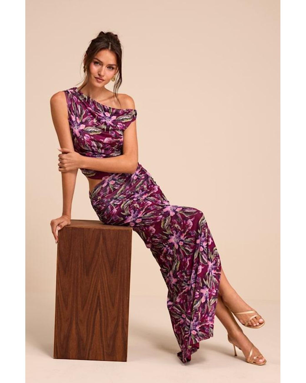 Lulus Red Veya Multi Floral Mesh Asymmetrical Maxi Dress