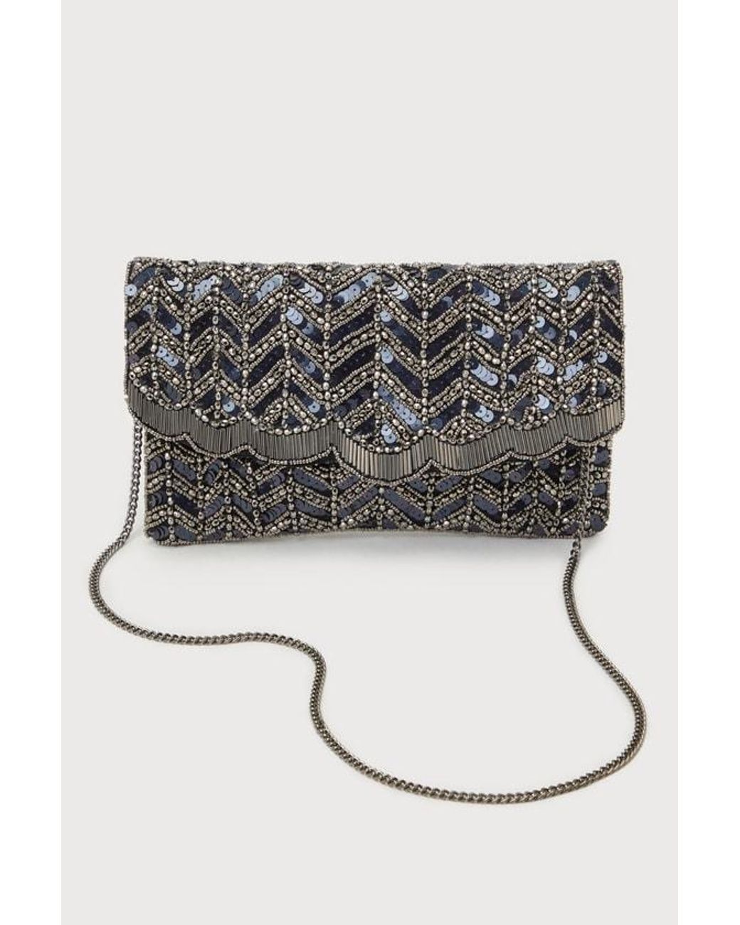 Lulus Black Deluxe Aesthetic Sequin Beaded Scalloped Clutch