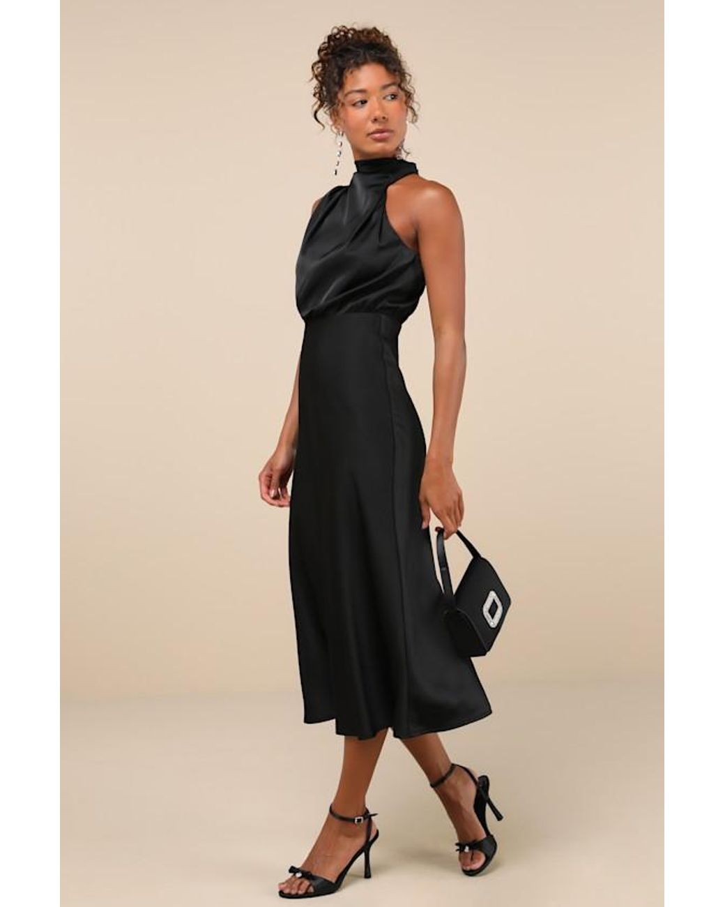 Lulus Natural Distinctive Charm Satin Asymmetrical Midi Dress