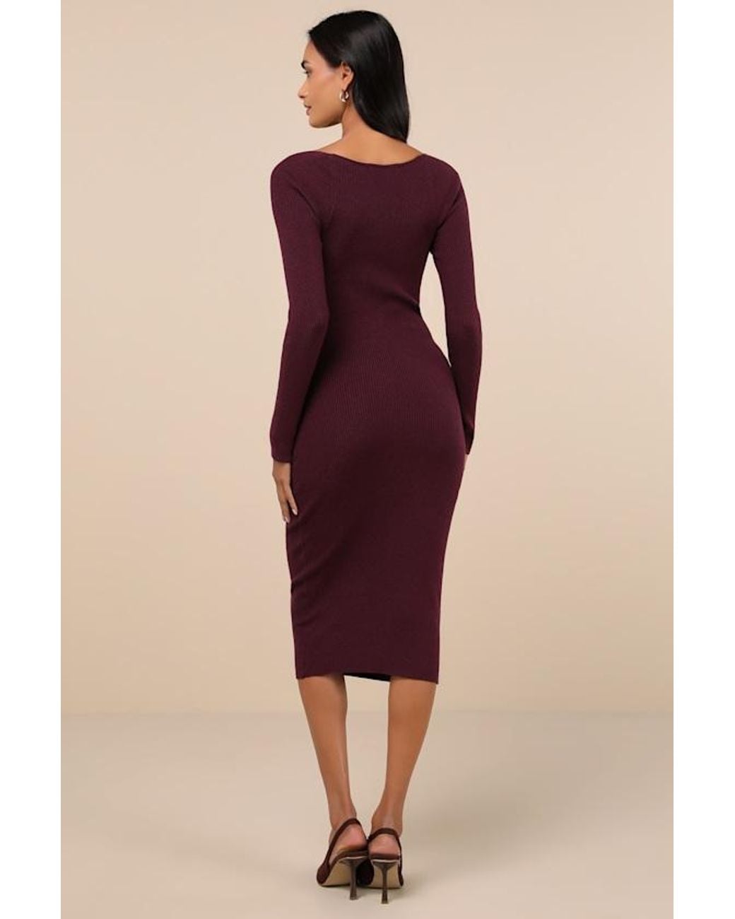 Lulus Purple Fall Feelings Ribbed Bodycon Midi Dress