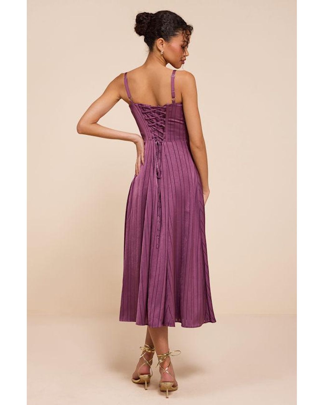 Lulus Pink Adlynn Striped Satin Bustier Midi Dress