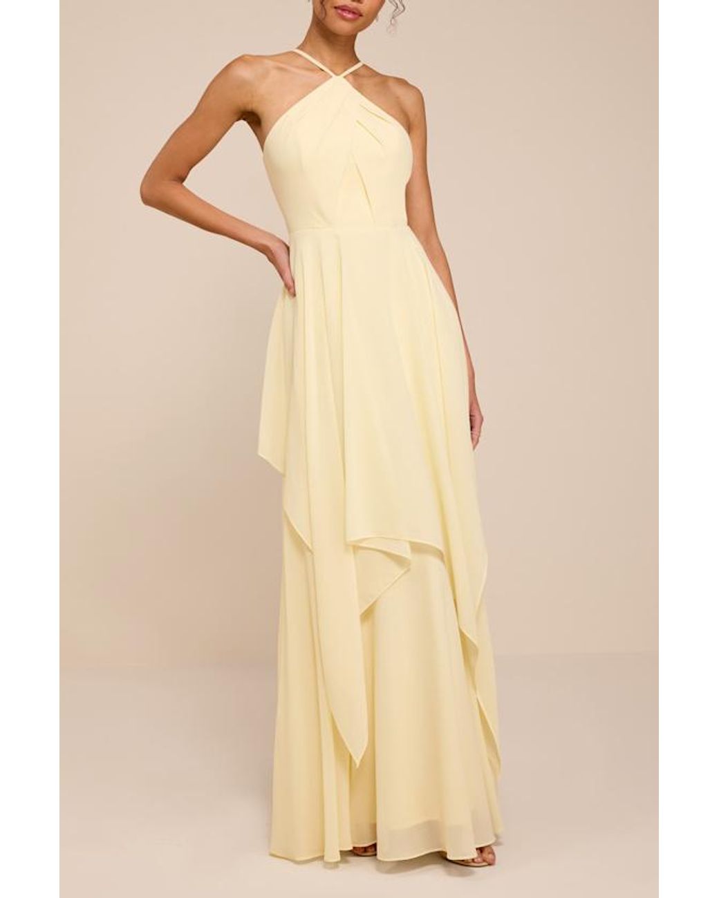 Lulus Natural Aletta Pale Tiered Halter Maxi Dress