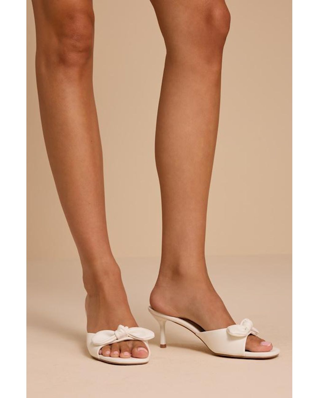 Lulus Natural Lancee Bone Bow High Heel Slide Sandals
