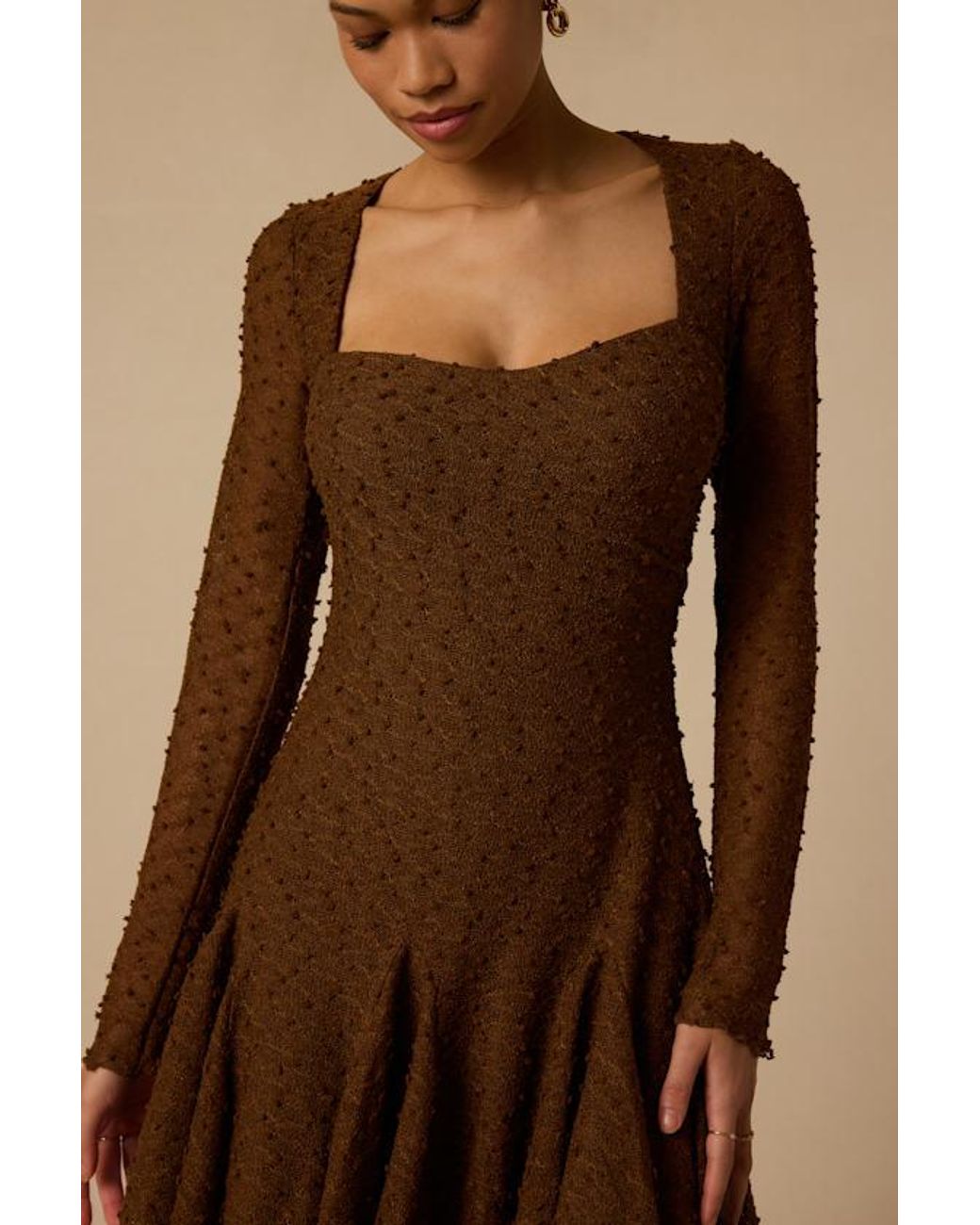 Lulus Brown Madison Textured Knit Long Sleeve Dress