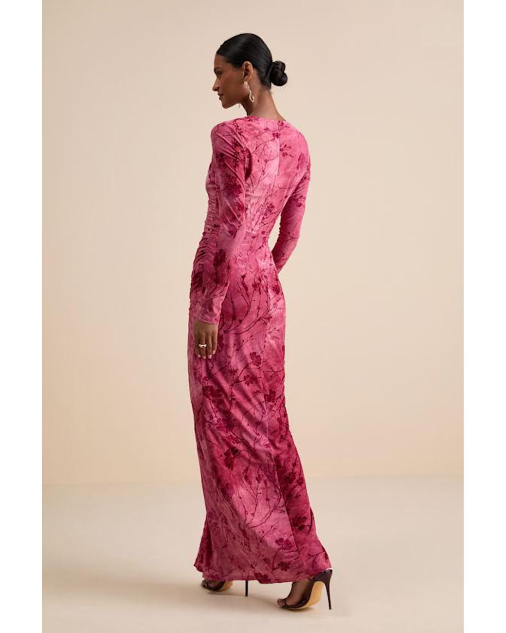 Lulus Pink Dynamic Sensation Floral Velvet Burnout Maxi Dress