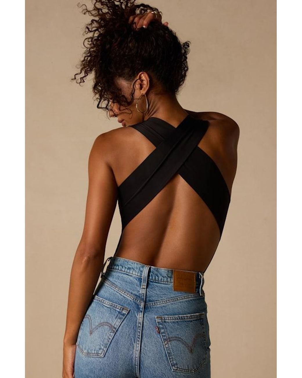 Lulus Blue Emerson Slinky Knit Cross-Back Bodysuit