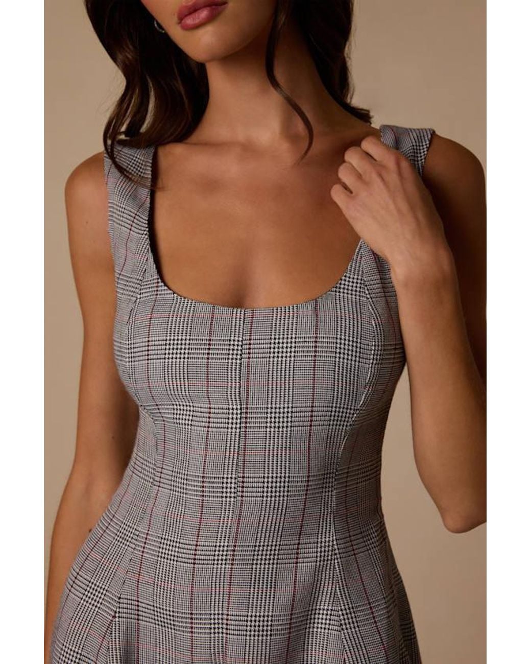 Lulus Brown Maddison Multi Plaid Skater Mini Dress