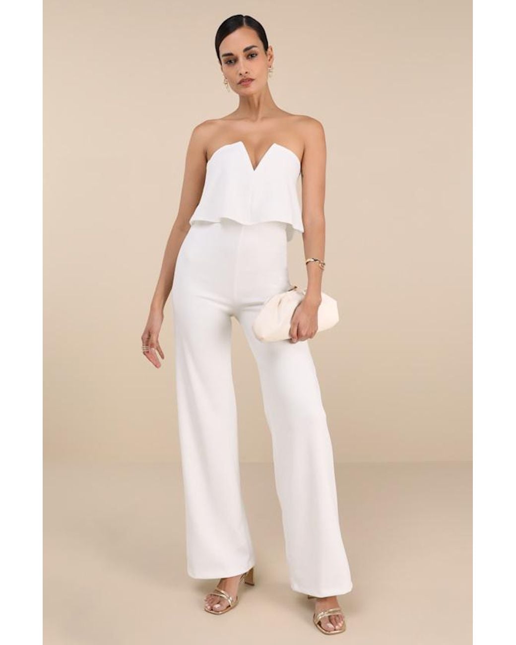 Lulus White Power Of Love Strapless Jumpsuit