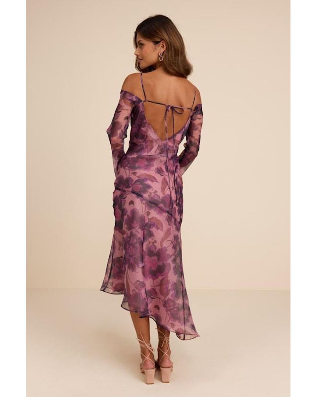 Lulus Pink Pia Floral Asymmetrical Midi Dress