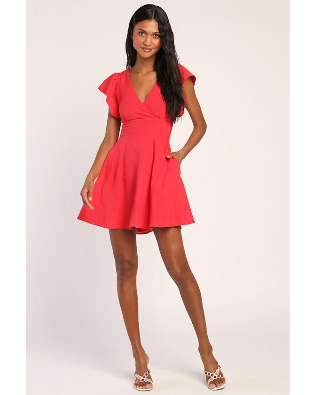 Lulus Red Sweeten Me Up Flutter Sleeve Mini Dress With Pockets