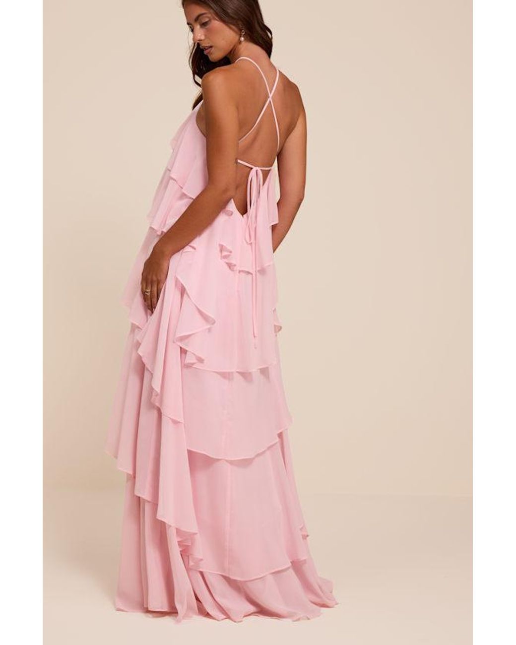 Lulus Pink Aveley Tiered Shift Maxi Dress