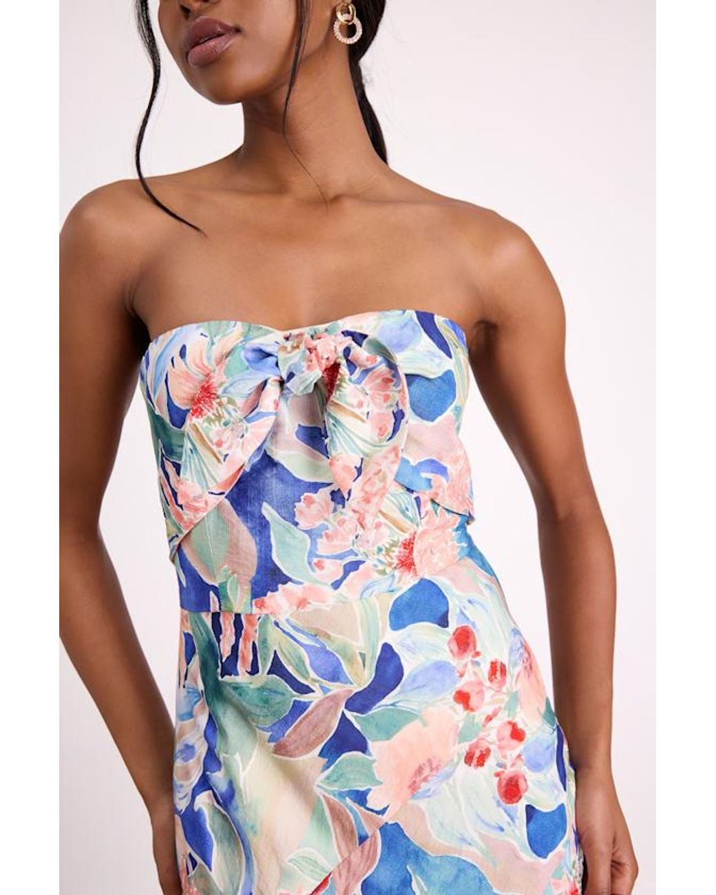 Lulus Pink Shauna Multi Floral Tie-Front Midi Dress