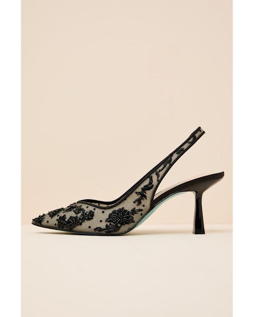 Betsey Johnson Natural Nikki Beaded Embroidered Slingback Pumps