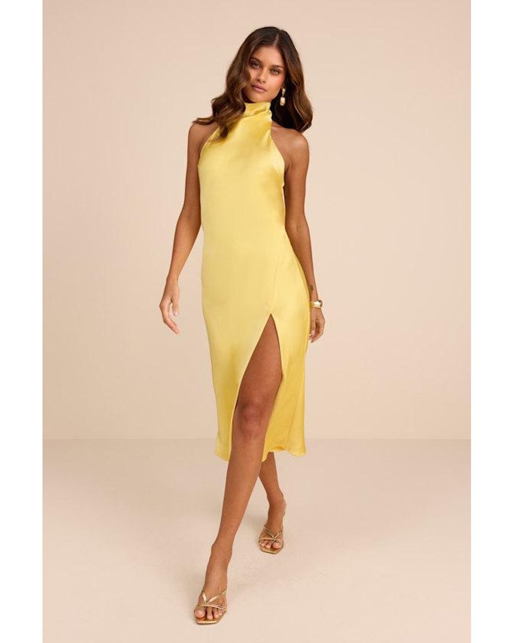 Lulus Yellow Exceptional Status Halter Backless Slip Midi Dress