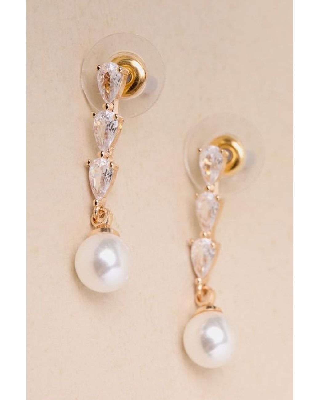 Lulus Brown Dreamy Dazzle Rhinestone Pearl Drop Earrings