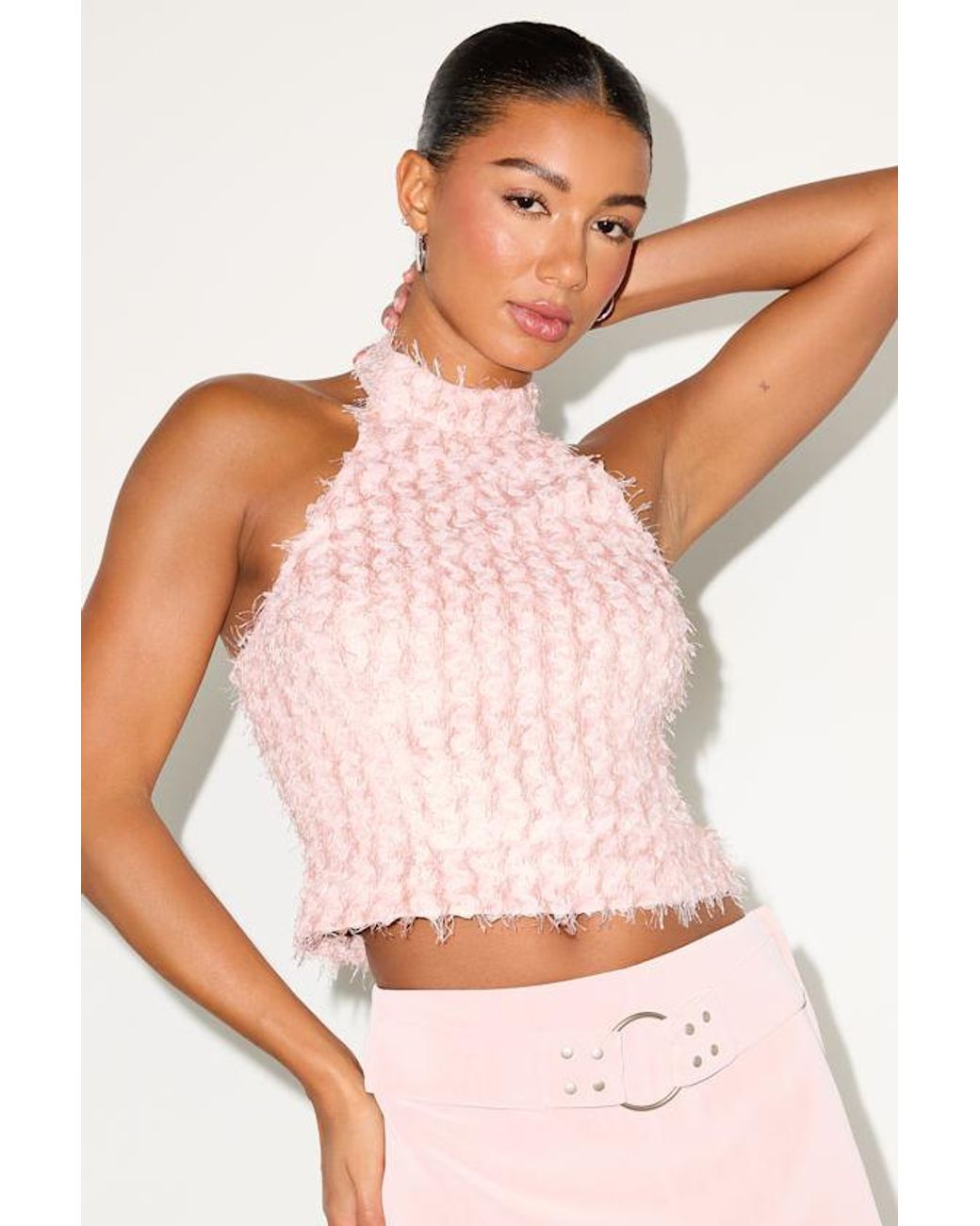 Lulus Pink Monty Textured Halter Neck Tank Top