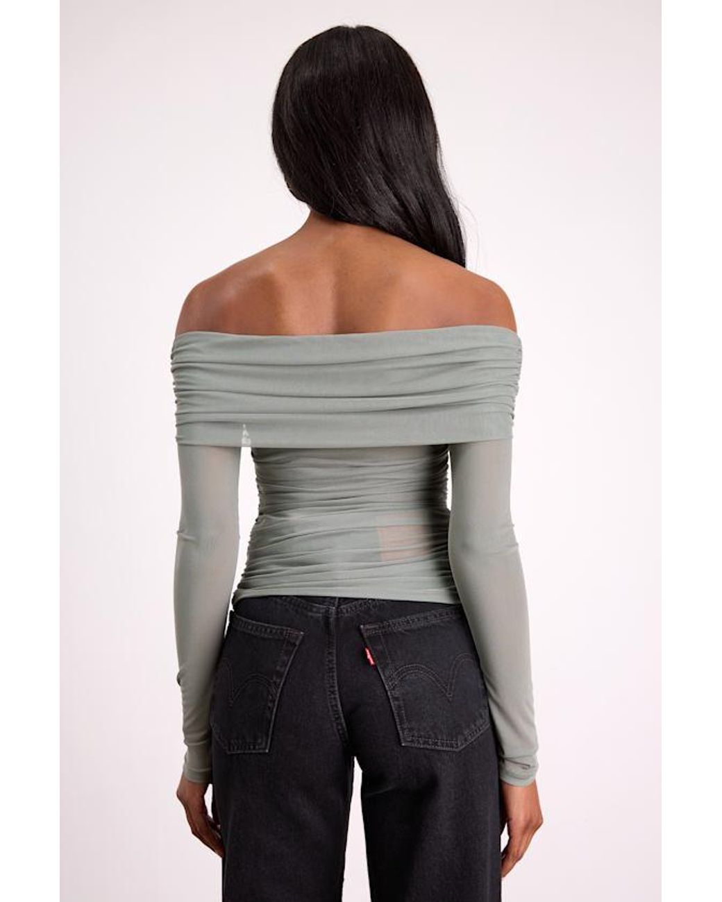Lulus Green Good Times Sage Mesh Off-The-Shoulder Long Sleeve Top