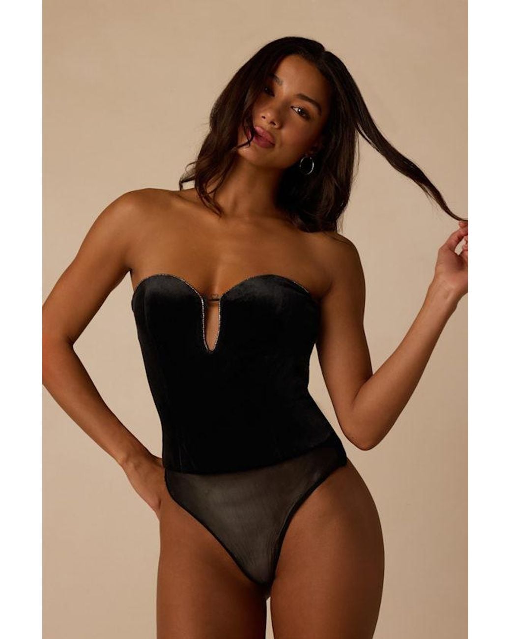 Lulus Blue Cha Cha Velvet Strapless Bodysuit