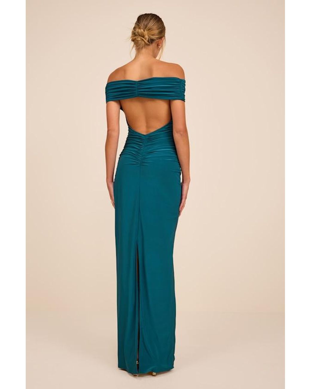 Lulus Blue Brilliant Elegance Off-The-Shoulder Backless Maxi Dress