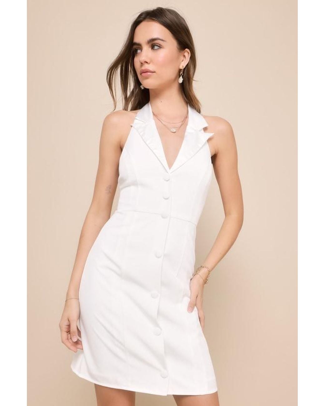 knee length dresses for ladies Meet Cute Long Sleeve Minidress in White main image 1