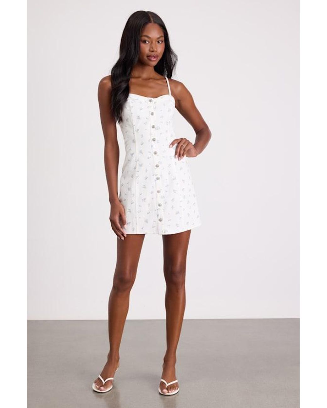 Lulus Natural Blakely Ditsy Floral Twill Button-Front Mini Dress