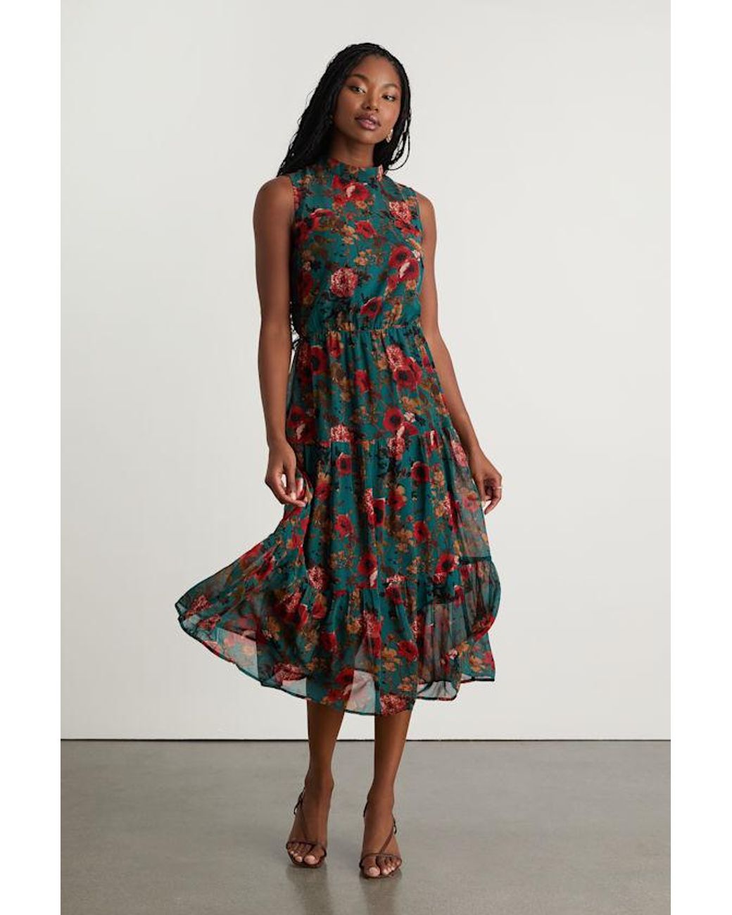 Lulus Blue In My Dreams Multi Floral Print Midi Dress