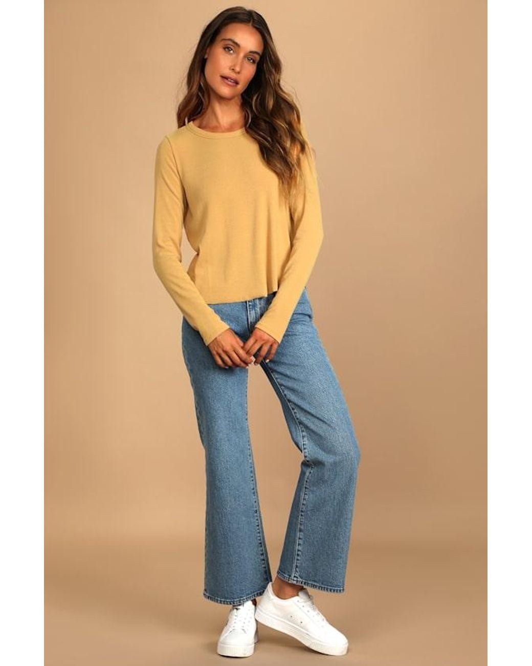 Lulus Natural Sweet Side Ribbed Cutout Long Sleeve Top