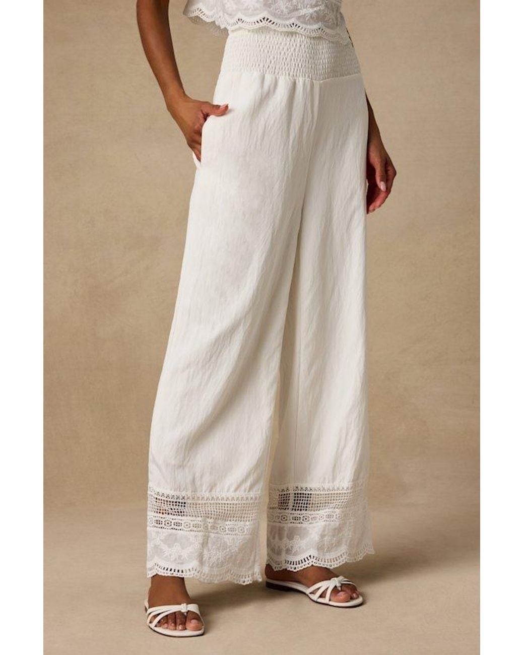 Lulus Natural Parisa Cotton Crochet Lace Wide-Leg Pants