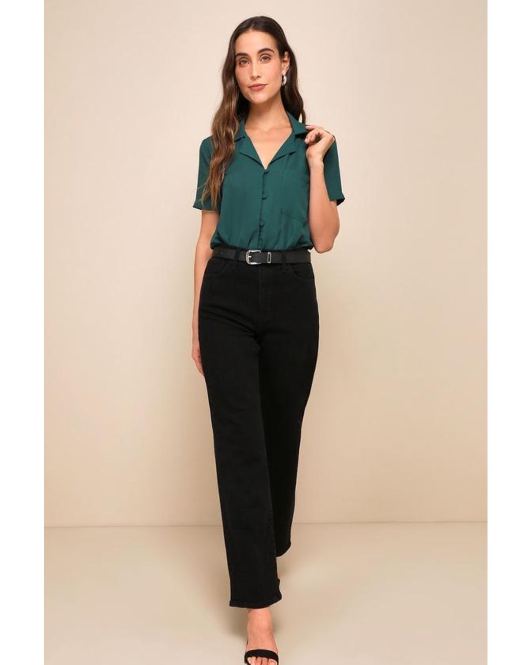 Lulus Green Good Luck Charm Short Sleeve Button-Up Top