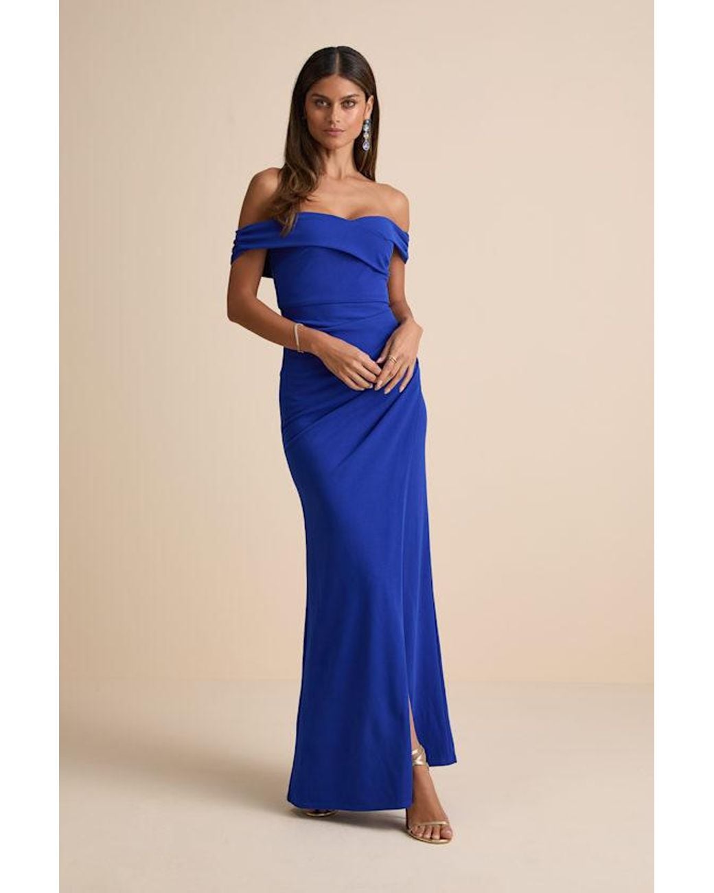 Lulus Blue High-Class Presence Off-The-Shoulder Maxi Dress