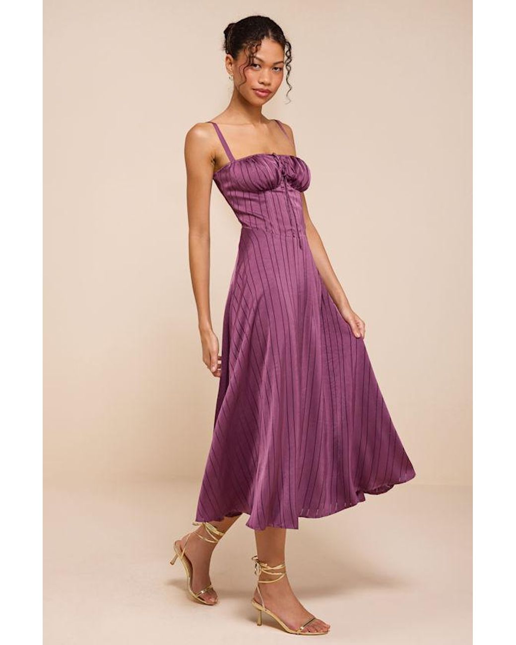Lulus Pink Adlynn Striped Satin Bustier Midi Dress