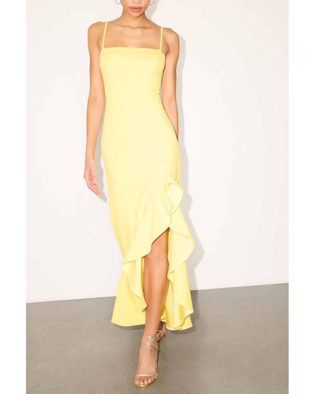 Lulus Yellow Iveta Cutout Ruffled Sleeveless Midi Dress