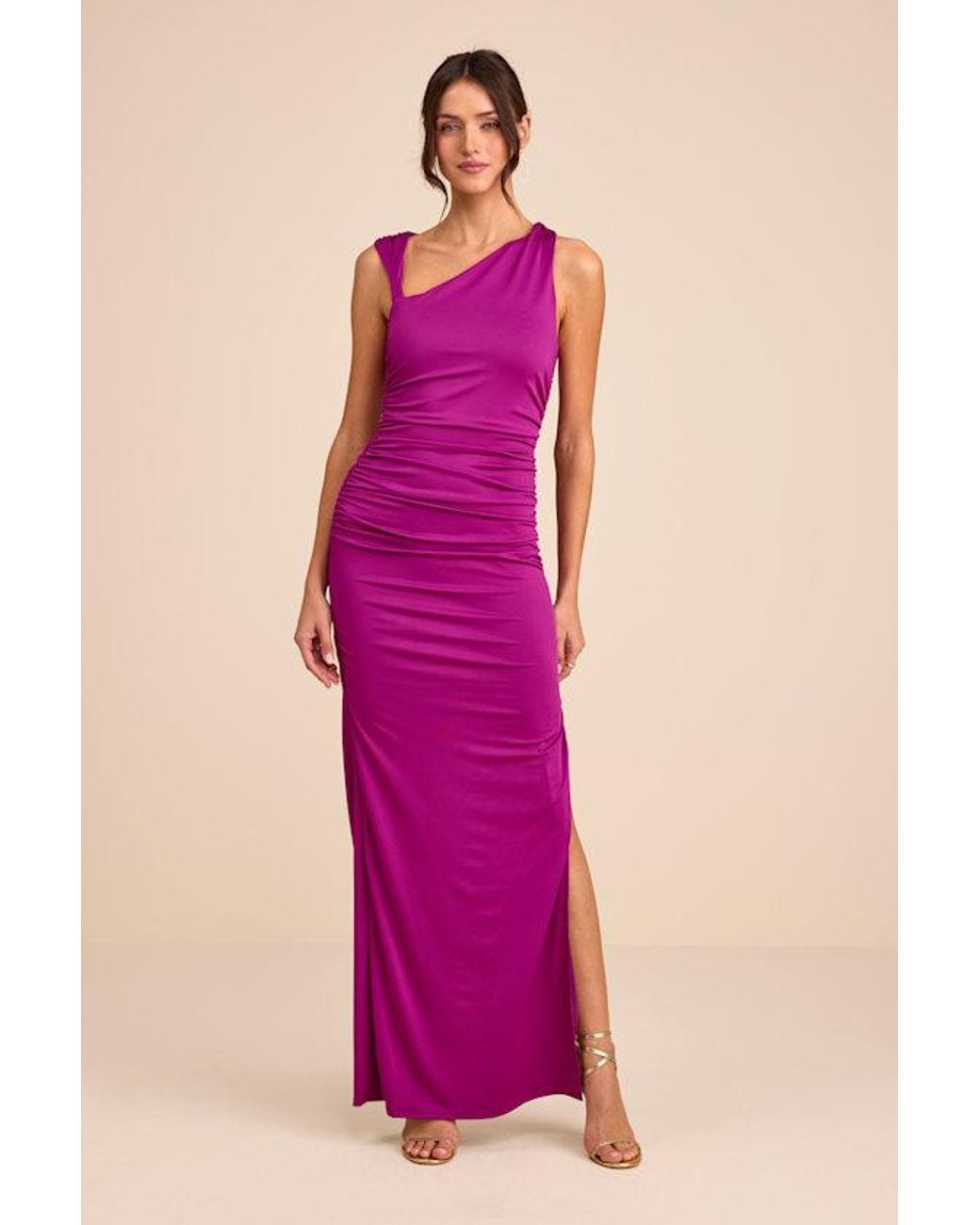 Lulus Pink Enticing Darling Asymmetrical Ruched Maxi Dress