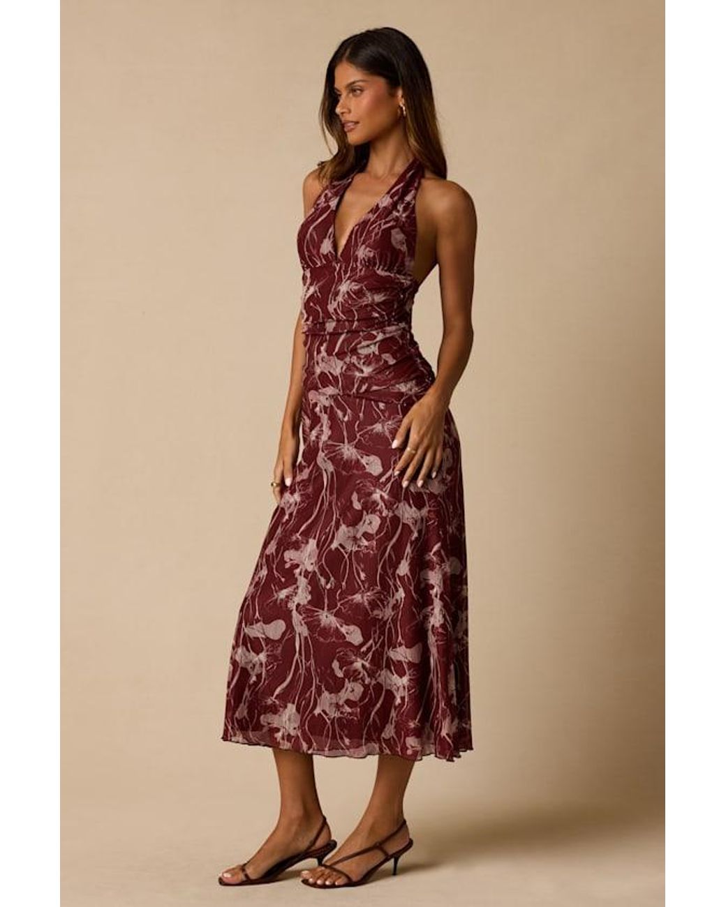 Lulus Red Betty Abstract Print Mesh Halter Midi Dress