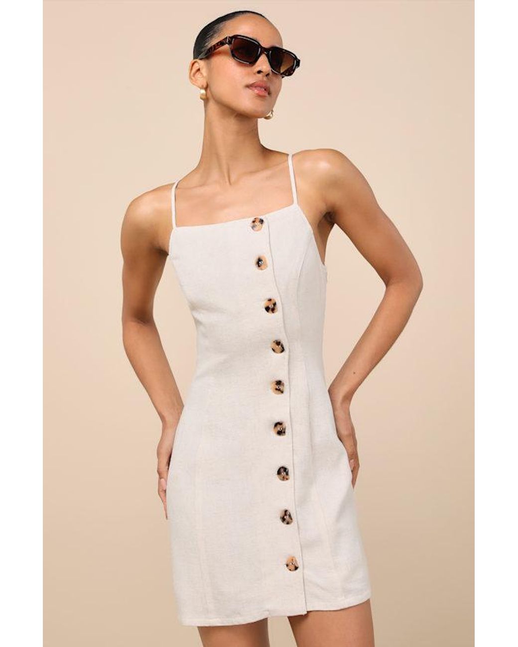 Lulus Natural Chic Objective Light Button-Front Mini Dress