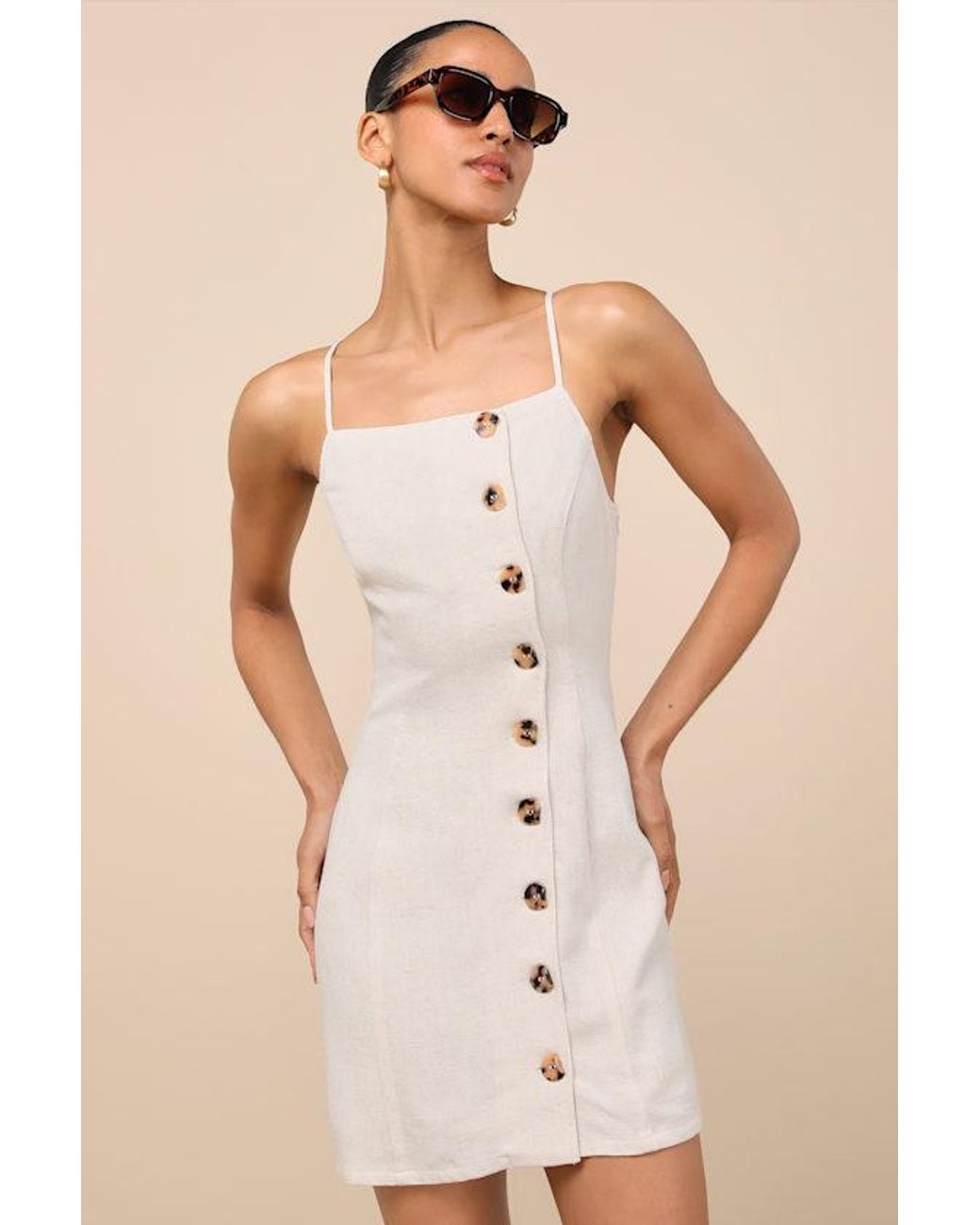 Lulus Natural Chic Objective Light Button-Front Mini Dress