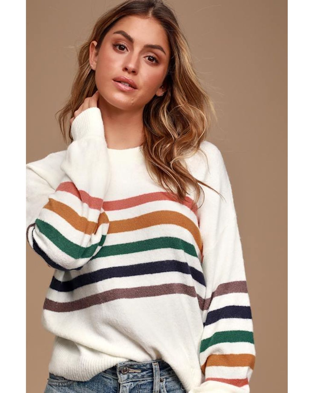 Lulus Blue Heart To Heart Multi Striped Sweater