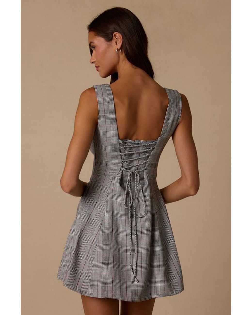 Lulus Brown Maddison Multi Plaid Skater Mini Dress