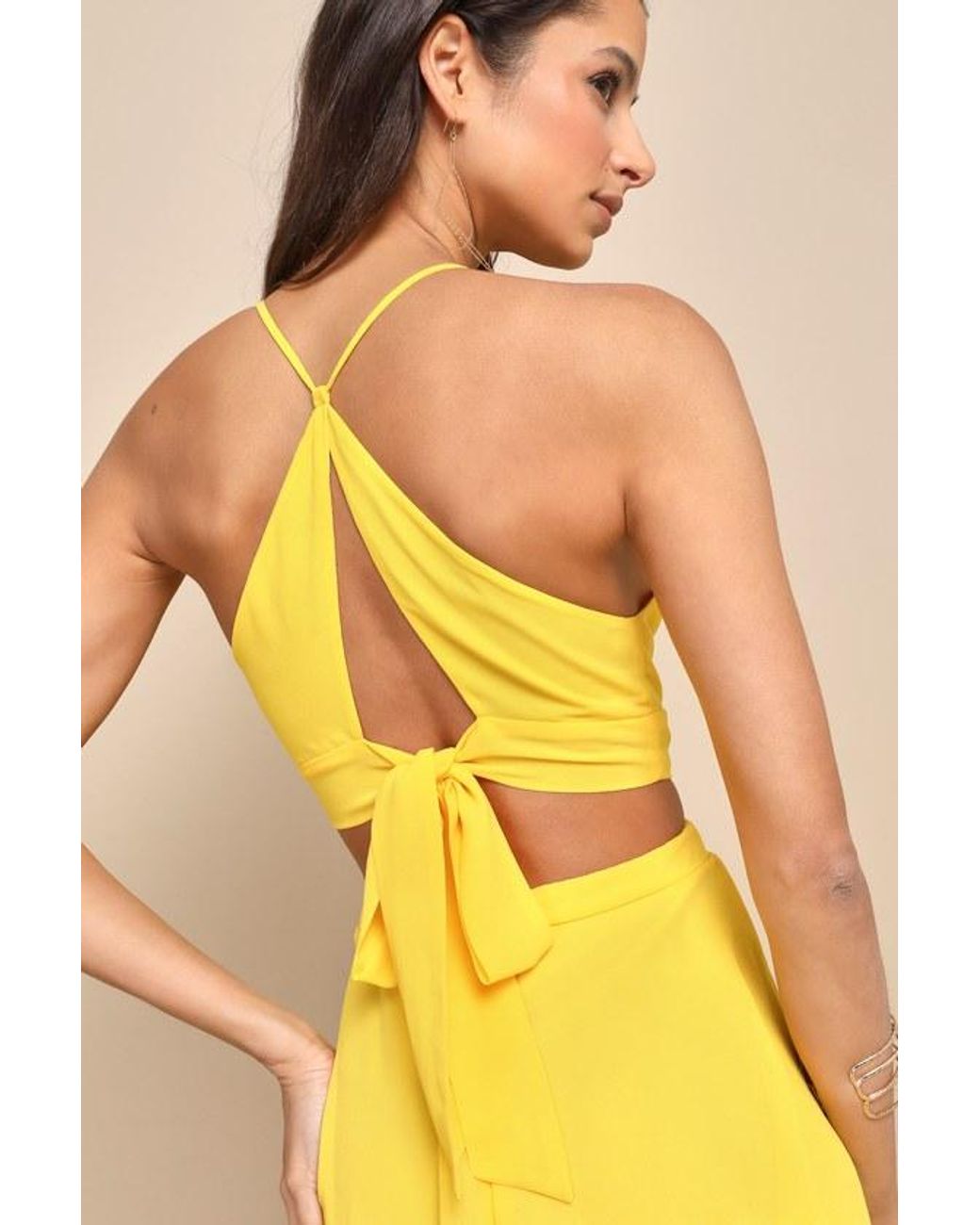 Lulus Yellow Tier And Now Tie-Back Tiered Maxi Dress