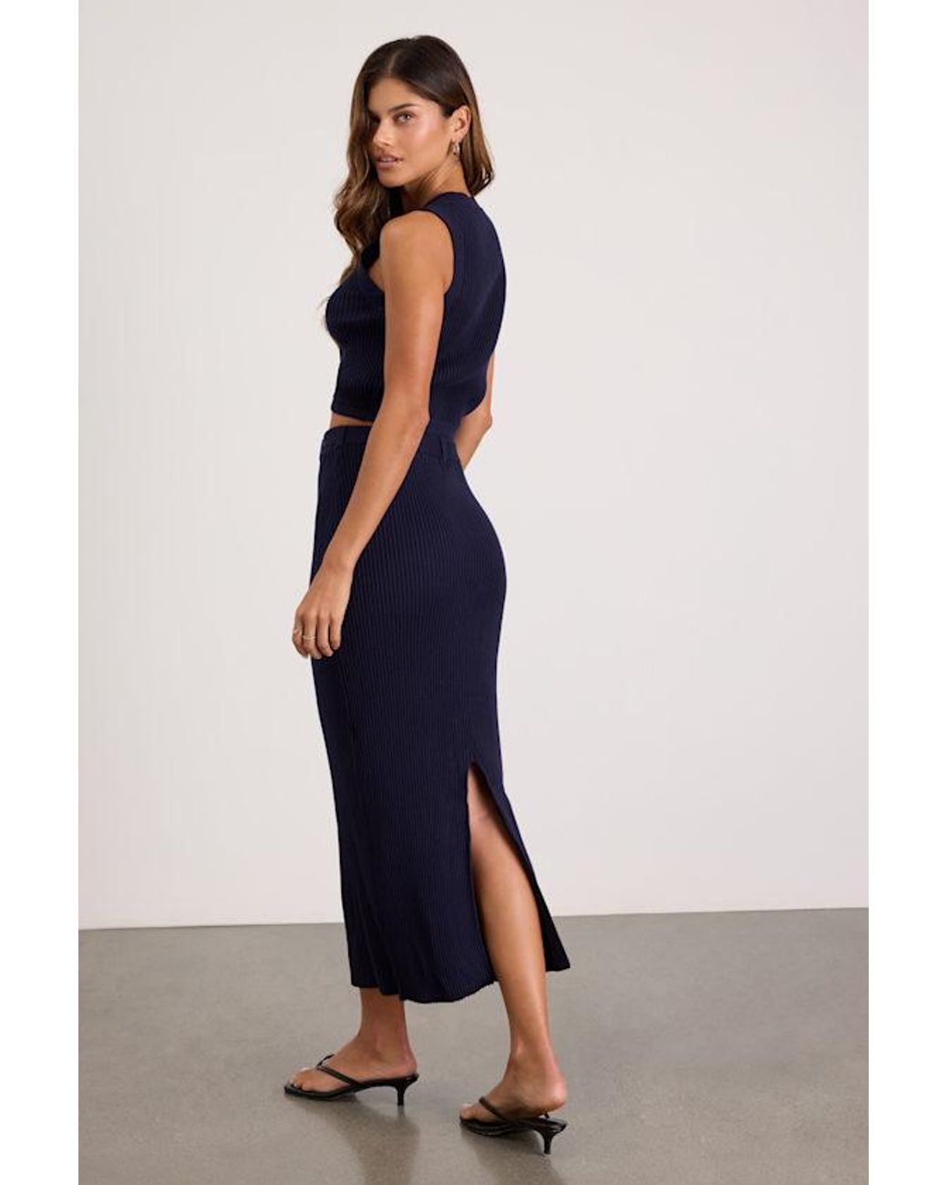 Lulus Blue Mariah Ribbed Two-Piece Sweater Midi Dress