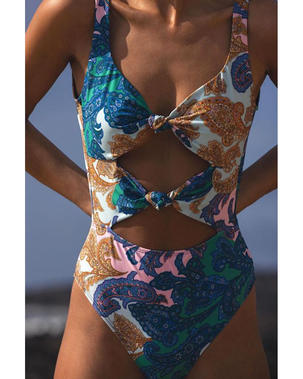 Lulus Blue Bolonia Multi Paisley Cutout One-Piece Swimsuit