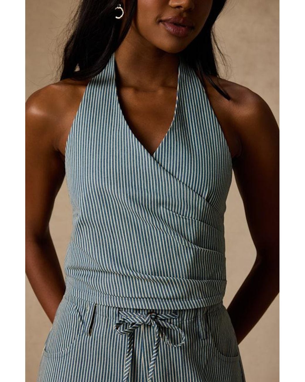 Lulus Blue Ruby Striped Cotton Halter Crop Top