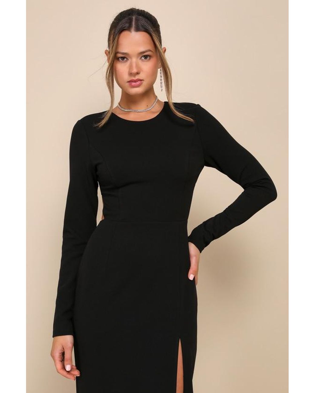 Lulus Blue Flawless Esteem Long Sleeve Cutout Column Maxi Dress