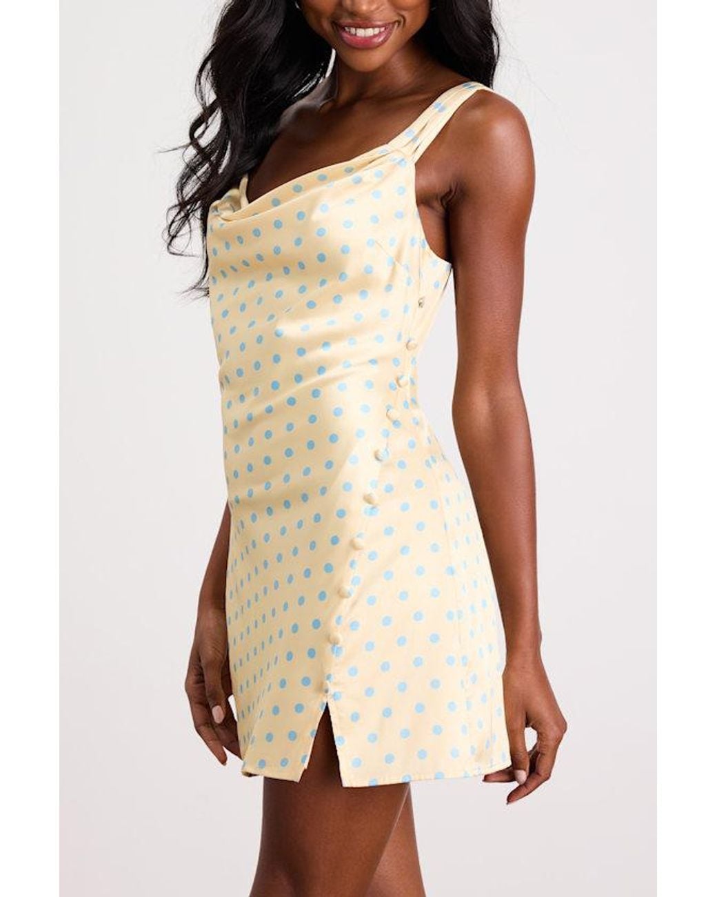 Lulus Natural Candace Polka Dot Satin Mini Dress
