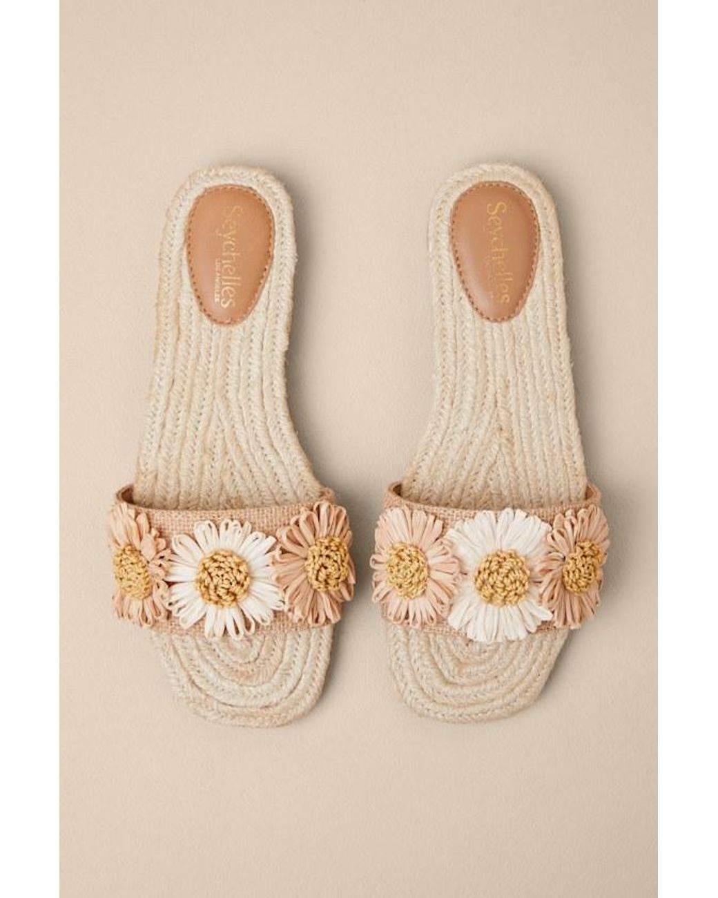 Seychelles Rafia Slides Seychelles Botanical Gardens Vanilla Floral Raffia Slide Sandals in ...