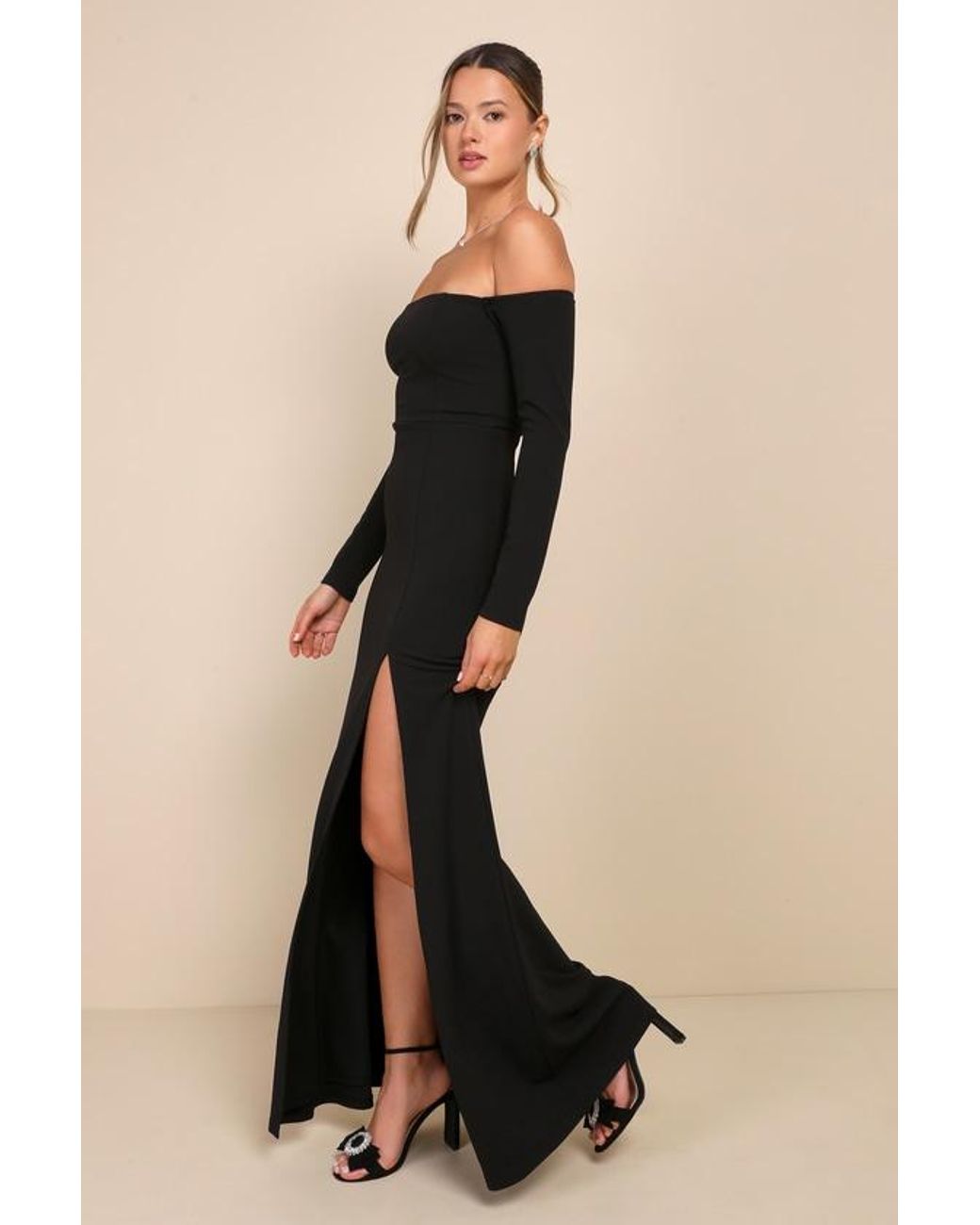 Lulus Black Alluring Sophistication Off-The-Shoulder Maxi Dress